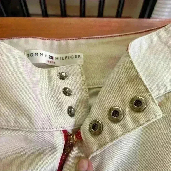 Y2K Tommy Hilfiger Jeans Women's Size 4 Bootcut Mid Rise Denim khaki Three snap - Picture 12 of 14